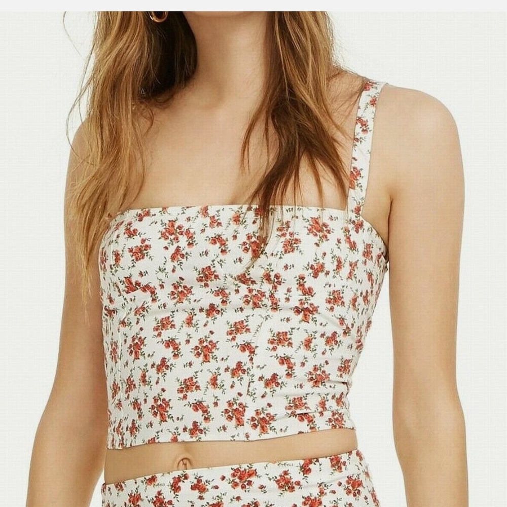 DANIELLE BERNSTEIN Brown Sleeveless Crop Bustier Tank Top